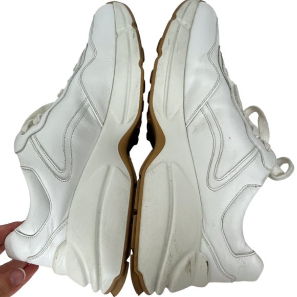 $890 Gucci Worldwide White Leather Rython Platform Sneakers Mens 8 W 9.5/10 - Picture 10 of 13